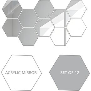 Wall Mirror,12 Pcs Room Decor Mirror for Home Gym, Office, Party, Acrylic Wall Mirrors for DIY Decorative,Self Adhesive (12, Hexagonal)