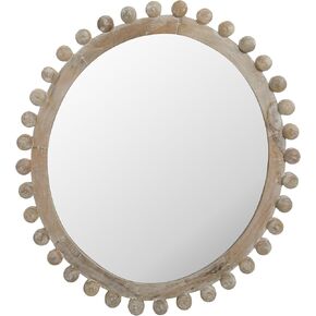 Creative Co-Op Round Carved Wood Framed Wall Mirror, Whitewashed