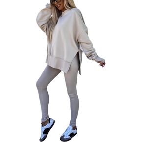 Adogirl Sweatsuit for Women Casual Two Piece Outfits Oversized Pullover Sweatshirts with Thumb Hole Slit Ribbed Pants