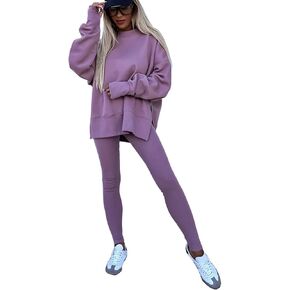 Adogirl Sweatsuit for Women Casual Two Piece Outfits Oversized Pullover Sweatshirts with Thumb Hole Slit Ribbed Pants