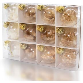 12 Pcs Rustic Christmas Ball Ornaments, 3.15 Inches Neutral Christmas Tree Decorations, Large Shatterproof Clear Boho Ornaments for Xmas Tree, Home Decor, Wedding, Party