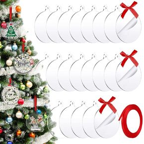 100 Pcs Clear Round Acrylic Ornaments Clear Acrylic Christmas Ornaments DIY Blank Round Acrylic Christmas Ornament with Red Ribbon for Christmas Tree Party Hanging Decoration Supplies (3 inch*100 pcs) in Saudi Arabia