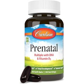 Carlson - Prenatal, Multiple with DHA & Vitamin D3, Pregnancy Health, Fetal Development & Immune Support, 60 Softgels