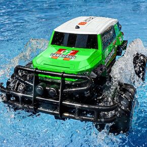 Ruko 1601AMP Amphibious RC Trucks, 1:10 Large Waterproof Monster Truck for Boys, 4x4 Offroad RC Car, All Terrain Vehicle with 2 Rechargeable Batteries for 50 Min Fun Time, Gifts for Kids