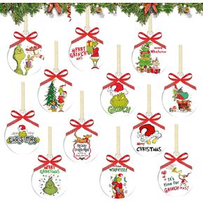 12 Pack Round Clear Acrylic Christmas Ornaments, Christmas Hanging Ornaments for Christmas Tree, Christmas Crafts Party Decorations Decoration