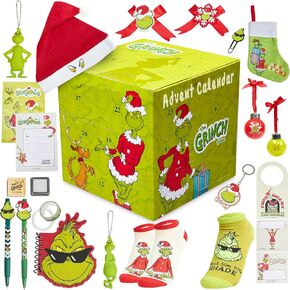 The Grinch Advent Calendar 2024 Adults 24 Christmas Countdown Calendar Decorations Santa Hat Stationery Socks Stocking Filler Secret Santa Gifts