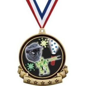 Paintball Medals - 2.5" Gold Paintball Medal Award Includes Red White and Blue Neck Ribbon, Great Paintball Awards Prime