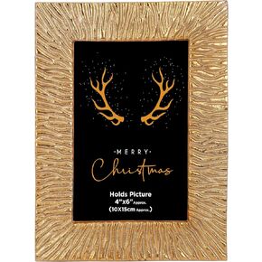 AHC HOME & LIVING Merry Christmas Picture Frame - Elegant 4x6 Metal Winters Textured Design for Tabletop & Wall Display - Ideal for Christmas and Holiday Decorations - Fits 4x6 Photos - Gold