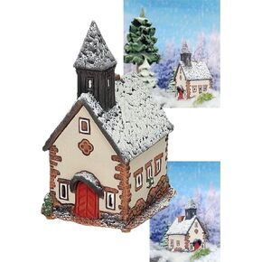 Ceramic Christmas Village Houses Collection - Handmade Miniature of The Original Chapel in Tyrol, Winter Edition - Candle, Cone Incense Holder R290SN