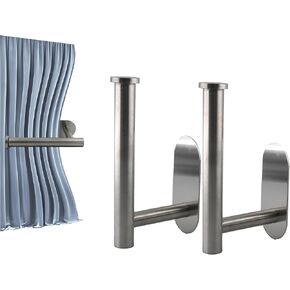 2 Pack Stainless Steel Curtain Holdbacks, Adhesive Curtain Holdbacks, No Drill Curtain Tiebacks, L Shaped Curtain Hooks (Silver)