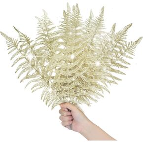 Yunsailing 20 Pcs Christmas Glitter Leaves Artificial Flashing Leaves Tropical Leaf Wedding Pick Flower Arrangement Wreaths DIY Hanging Ornament for Wedding Party Decoration(Silver, 20 Pcs)