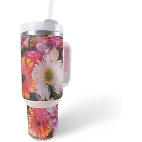 MightySkins Glossy Glitter Skin Compatible with Stanley The Quencher H2.0 FlowState 40 Oz Tumbler - White Freesia | Protective, Durable High-Gloss Glitter Finish | Easy to Apply