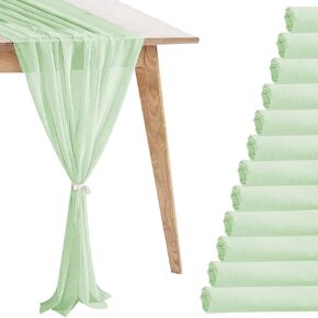 12 Pack White Table Runner 10ft Romantic Chiffon Table Runner for Wedding Baby Shower and Birthday Party Cake Table Decorations(120 x 12 in)