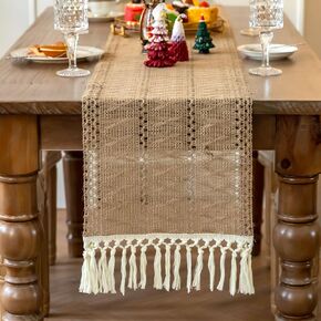48 Inches Boho Table Runner with Tassels Farmhouse Table Runner Washable Cotton Linen Home Table Decor for Weddings Birthday Party Entryway