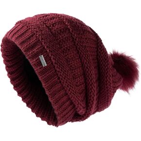 TOP-EX 100% Merino Wool Winter Slouchy Beanie for Women with Faux Fur Pom - Satin or Fleece Lined Hats for Cold Weather in Kuwait
