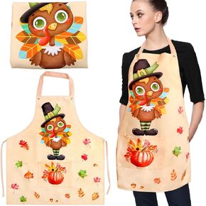 ceiba tree Thanksgiving Turkey Apron Fabric Cotton Fall Kitchen Cooking Baking Chef Apron Pocket 1 Pcs 1 Size Fit Most Adults Unisex