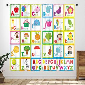 ABC Alphabet Curtains for Kids Bedroom,Learning Educational Tools Cute Cartoon Funny Positive Words Girls Boys Nursery Classroom Living Room Window Treatments Curtains 2 Pieces,42X45 Inch