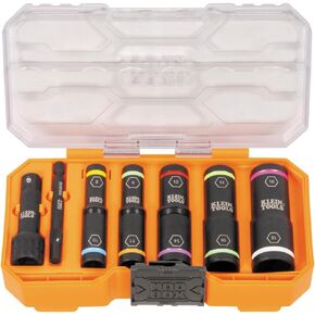 Klein Tools 65619 KNECT Flip-10 Metric Impact Socket Set, Deep Sockets, 5 Color-Coded Flip Sockets, 10 Metric Socket Sizes, 1/4 and 3/8-Inch Adapters, MODbox Case