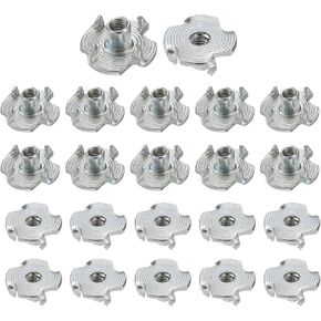 HARFINGTON M3x6mm T-Nuts 4 Pronged Tee Nut 0.47" x 0.24" Fully Thread Carbon Steel Inserts for Wood, Rock Climbing Holds, Cabinetry, Furniture 50pcs
