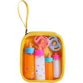 Kaydora Magic Disappearing Milk and Juice Bottles with Pacifiers for Baby Doll Accessories,6 Pieces Pretend Play Feeding Toy Set, 4 Bottles and 2 Pacifiers