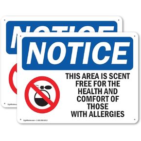 (2 Pack) This Area Is Scent Free For OSHA Notice Sign 10 Inch X 7 Inch Indoor/Outdoor Rust-Free Aluminum Metal Signs for Workplace, Workshop, and Construction Site, Made in the USA