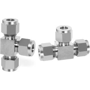 ChillWaves 304 Stainless Steel Tee Compression Tube Fitting, 1/4" OD x 1/4" OD x 1/4" OD Compression Union Connector(2-PACK)
