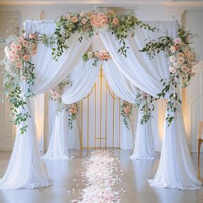 20×10ft White Chiffon Curtain Backdrop, Wrinkle-Free Sheer Curtain Backdrop Drapes for Wedding Ceremony Party Home Decorations (White, W5' x H10'(4 Panels))