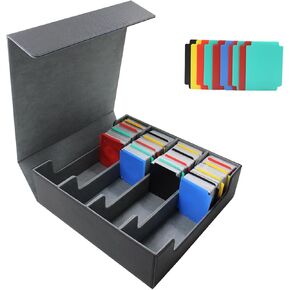 3000+Collectible Trading Card Cases，4 Rows Card Deck,Trading Card Storage Box with 10 Pcs Card Dividers Trading Card Storage Box for TCG Cards Sport Cards (Black & Gray)