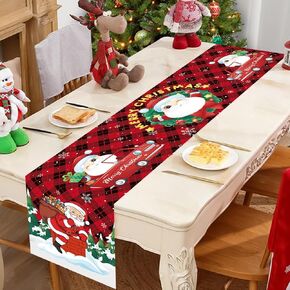 Table Runner Christmas, Red Snowman Santa Christmas Table Runner 72 Inches Long, Xmas Table Runner, Merry Christmas Table Decorations Table Cover for Indoor Outdoor Winter Holiday Kitchen Party