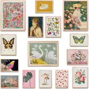 LANCHI95 15 Pcs Maximalist Gallery Wall, Colorful Eclectic Decor, Colorful Art, Girls Room, Vintage Wall Art Prints, Moody Maximalist Bedroom Decorations (UNFRAMED) (Eclectic 7, Unframed)