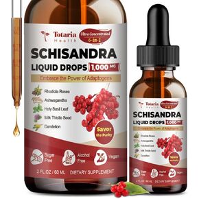 Schisandra Supplement 6-in-1 Schisandra Berry Extract Drops with Rhodiola Rosea, Ashwagandha, Holy Basil, Milk Thistle, Dandelion Root Extract for Mood Liver Health Alcohol Sugar Free 2Fl.Oz