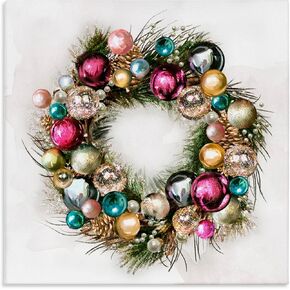 Stupell Industries Festive Ornamental Wreath Minimal Christmas Charm Canvas Wall Art, 17x17, White