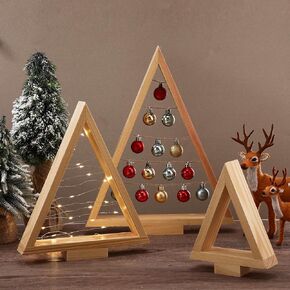 3 PCS Wooden Christmas Tree Tabletop Centerpieces Decor Christmas Natural Wood Frame Tiered Tray Mantle Shelf Wooden Cut out Standing Decoration Xmas Farmhouse Rustic Countryside(Tree) in Saudi Arabia