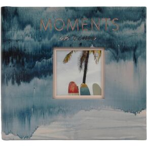 "Moments in Time" Blue Watercolor Photo Album with Rose Gold Accents and Frame Front for Picture, Holds 160 4"x6" Photos