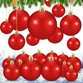 Marsui 24 Pcs 8'' 6'' 3'' 2 '' Large Red Christmas Ornaments Balls Giant Christmas Plastic Balls Bulk Big Christmas Shatterproof Ornaments for Christmas Tree Outdoor Lawn Yard Porch Hanging Decoration