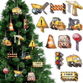 36 Pcs Christmas Wood Ornaments Set Wood Vehicle Ornaments Wooden Construction Ornaments Flat Monster Truck Hanging Decor Signs for Xmas Tree Holiday Party Supplies Decoration(Monster Truck)