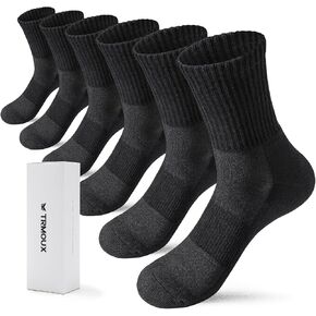 Womens Running Socks Cushion Cotton Crew Socks for Women Athletic Quarter Hiking Black Socks with Compression, 6 Pairs