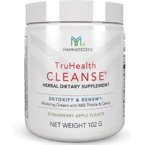 Mannatech TruHealth Cleanse - نكهة تفاح الفراولة - مشروب مسحوق لدعم الجسم الصحي، مزيج الخضر القلوية، فيتامين ب 6، ألياف البريبايوتيك والإنزيمات الهاضمة - الوزن الصافي. 102 جرام
