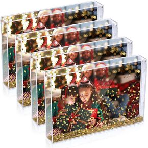 Christmas Snow Globe Photo Frame Glitter Acrylic Picture Frame DIY Floating Water Photo Frame Tabletop Display Frame for Family Friends Gifts (4, White)