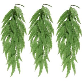 Artificial Hanging Plants, Fake Hanging Boston Fern Greenry Plant Faux Green Leaves for Home, Office, Garden, Wall, Shelves, Windowsills, Indoor and Outdoor Decor（3pcs）