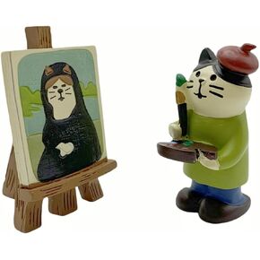 Miniature Cat Figurines Statue, Miniature Portrait Cat Painter Statue,Cute Desk Accessories, Mini Things for Desk Decor,Home Decor, Cute Bedroom Decor,Smiski Figures for Shelf, Table, Desk,Garden