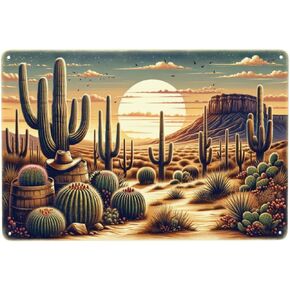 Golden Desert Sunset Sign Majestic Cactus Metal Tin Sign - Warm Western Landscape Wall Art for Rustic Home Decor 5.5x8inch