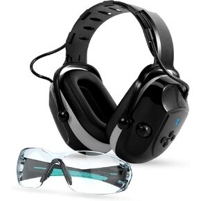 Bluetooth Hearing Protection Earmuffs Ear Protection+Safety Glasses, NRR 25dB Noise Canceling Mowing Construction