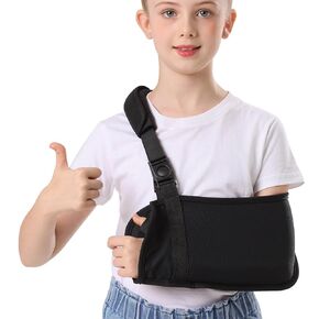 Kids Breathable Arm Sling for Shoulder Elbow Waist Injury, Medical Shoulder Immobilizer with Removable Padded Strap for Children, Padiatric Arm Support Sling for Boys and Girls, Soft Brace for Torn Rotator Cuff, Black (Large)