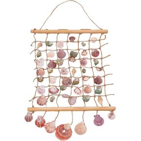 DECHOUS Beach Seashell Wall Hanging Decor, Coastal Decor Wall Ocean Seashell Macrame Wall Hanging, Nautical Decor Seashell Hanging Art Beach Themed Room Decor, 20x15in