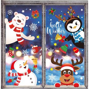 Whaline 6 Sheet Winter Window Clings Snowman Reindeer Penguin Christmas Window Decals Reusable for Xmas Holiday Party Home School Office Decor