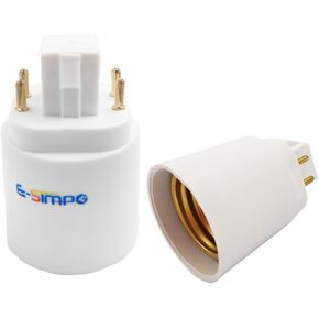E-Simpo 2pcs 4Pin Gx24q CFL to E26/E27 Medium Screw LED Bulb Base Holder Light Socket Adapter Converter. NOT Plug and Play, Need Rewire/Bypass Ballast. (2-Pack)