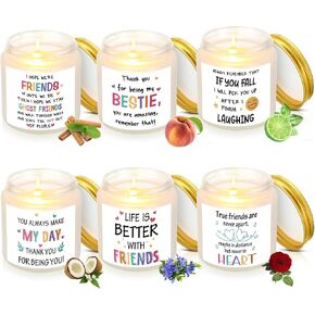 6 Pcs Friendship Scented Candle for Home Lavender Candles for Relaxation Gift Best Friends Aromatherapy Lasting Candle in Glass Jar Gifts for Women Birthday Decorations, 6 Scents (Friends)