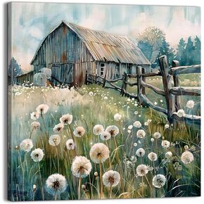 YUEYARIT Farmhouse Decor Dandelion Wall Art Rustic Pictures Canvas Art Prints, Bathroom or Kitchen Gifts, Ideal Flower Artwork for Living Room