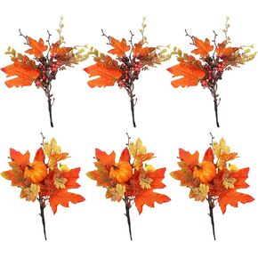 6Pcs Fall Artificial Berry Picks Stems,Mixed Packaging Artificial Maple Leaf Branches with Eucalyptus Leaves Red Berries Decor for Harvest Thanksgiving Floral Arrangement Decor